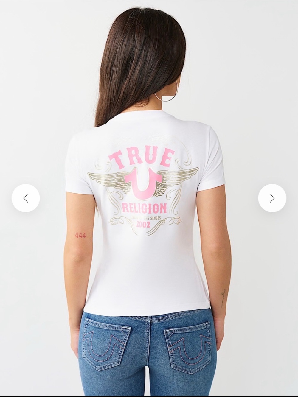 True Religion Horseshoe Winged White/Pink Short-Sleeve Crewneck Tee - Picture 3 of 11